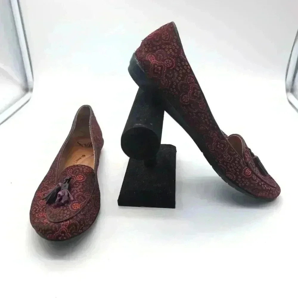 Sofft Italian Style leather lined Slippers abstract red/black pattern sz 7.5